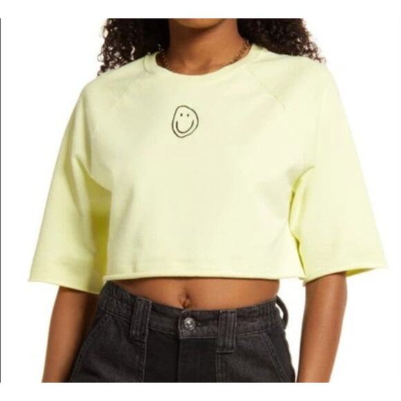 bp Tops - NWT Bp: melted smiley embroidered yellow crop top size s